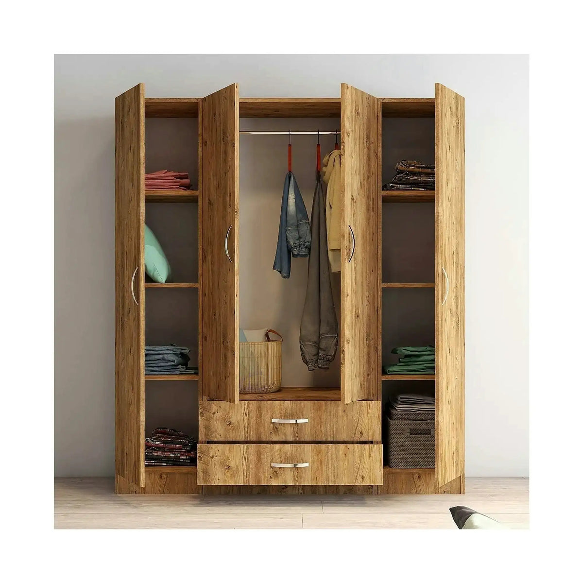 Dulap GRD0602, stejar, PAL melaminat, cu 4 usi si 2 sertare, 160x47x182 cm