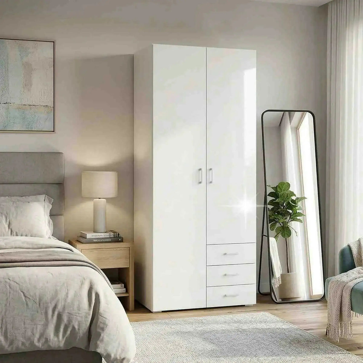Dulap GWEN 70425, alb, PAL, cu 2 usi si 3 sertare, 78x50x200 cm