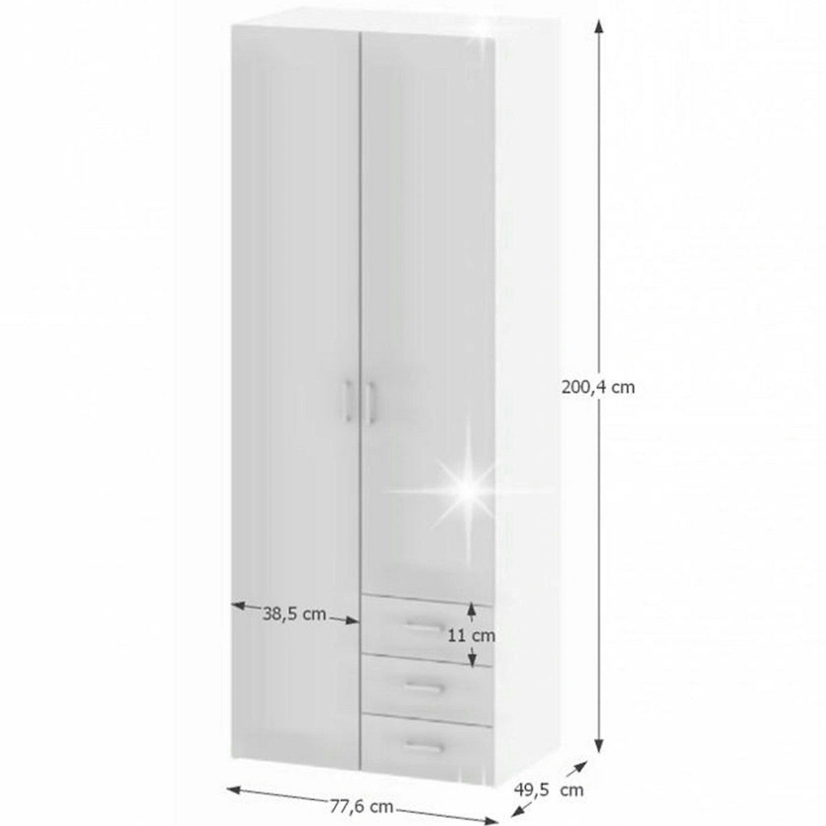 Dulap GWEN 70425, alb, PAL, cu 2 usi si 3 sertare, 78x50x200 cm