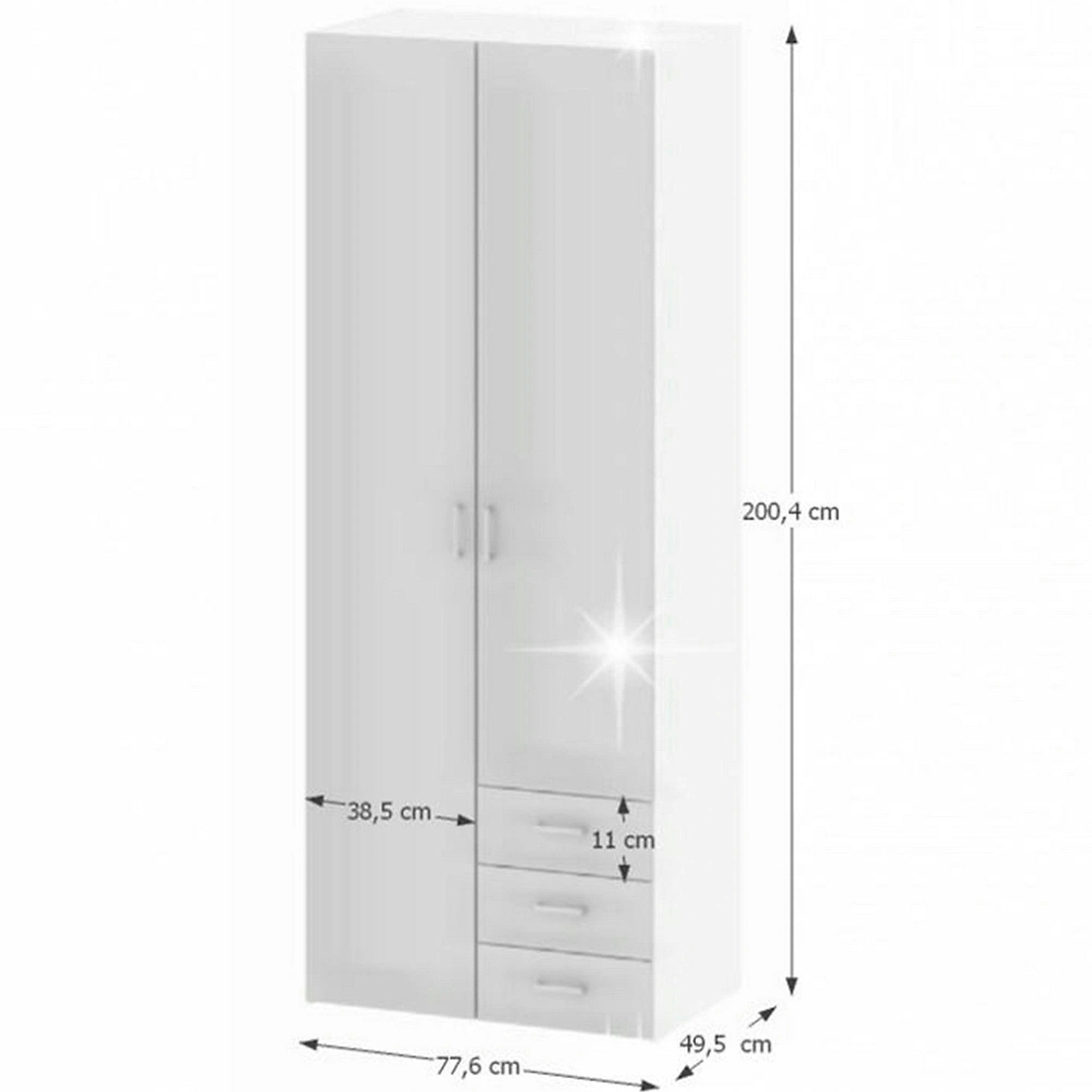 Dulap GWEN 70425, alb, PAL, cu 2 usi si 3 sertare, 78x50x200 cm