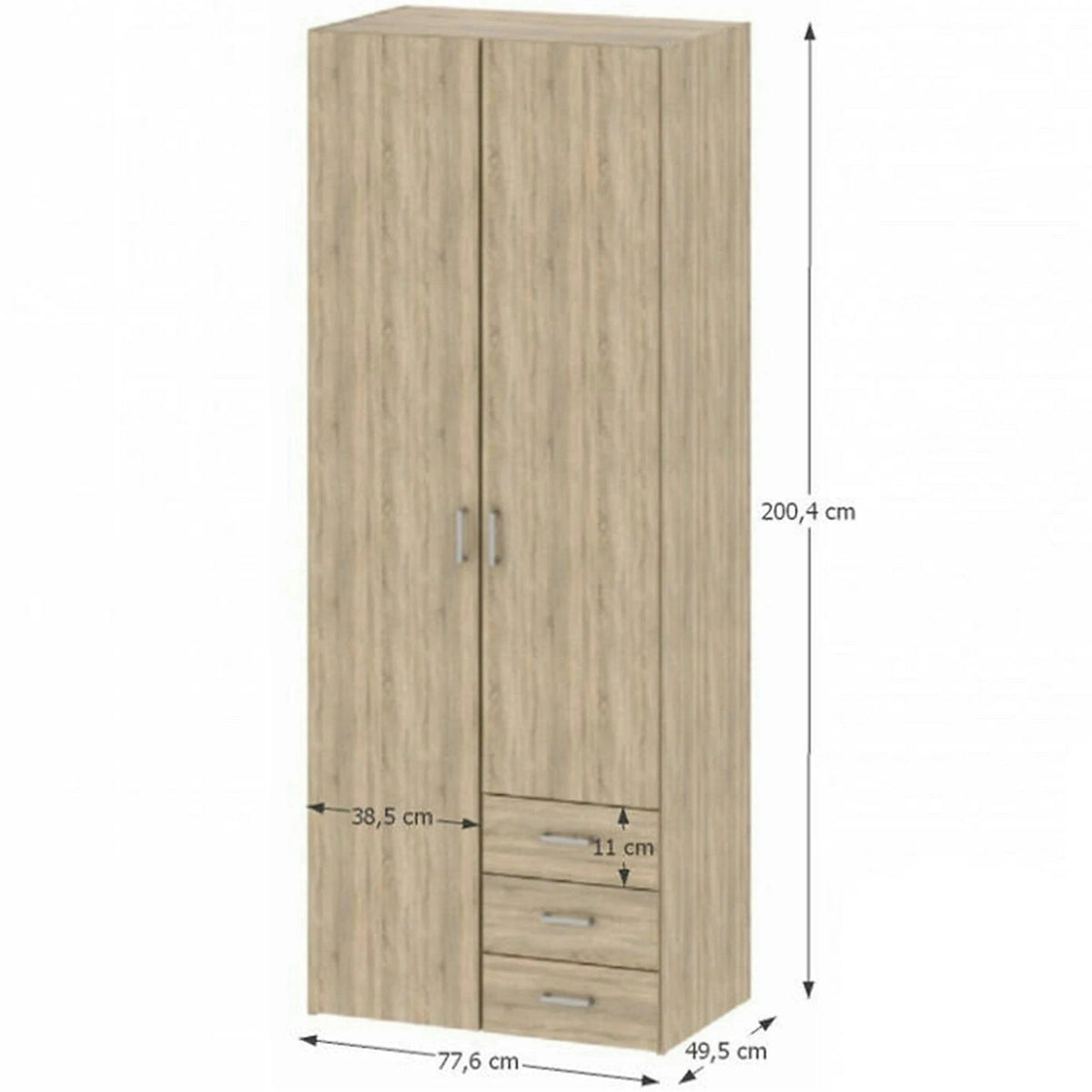 Dulap GWEN 70425, stejar sonoma, PAL, cu 2 usi si 3 sertare, 78x50x200 cm