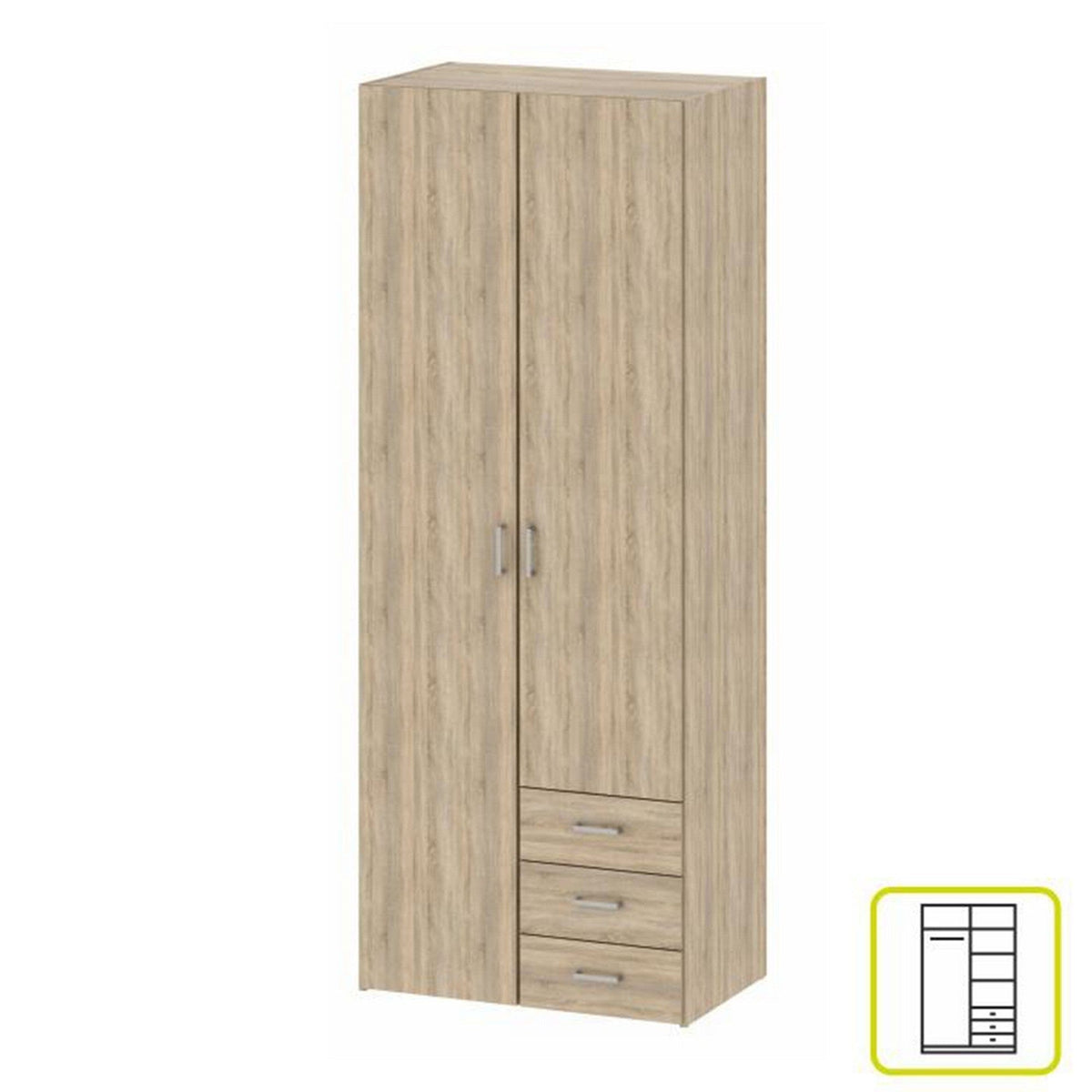 Dulap GWEN 70425, stejar sonoma, PAL, cu 2 usi si 3 sertare, 78x50x200 cm