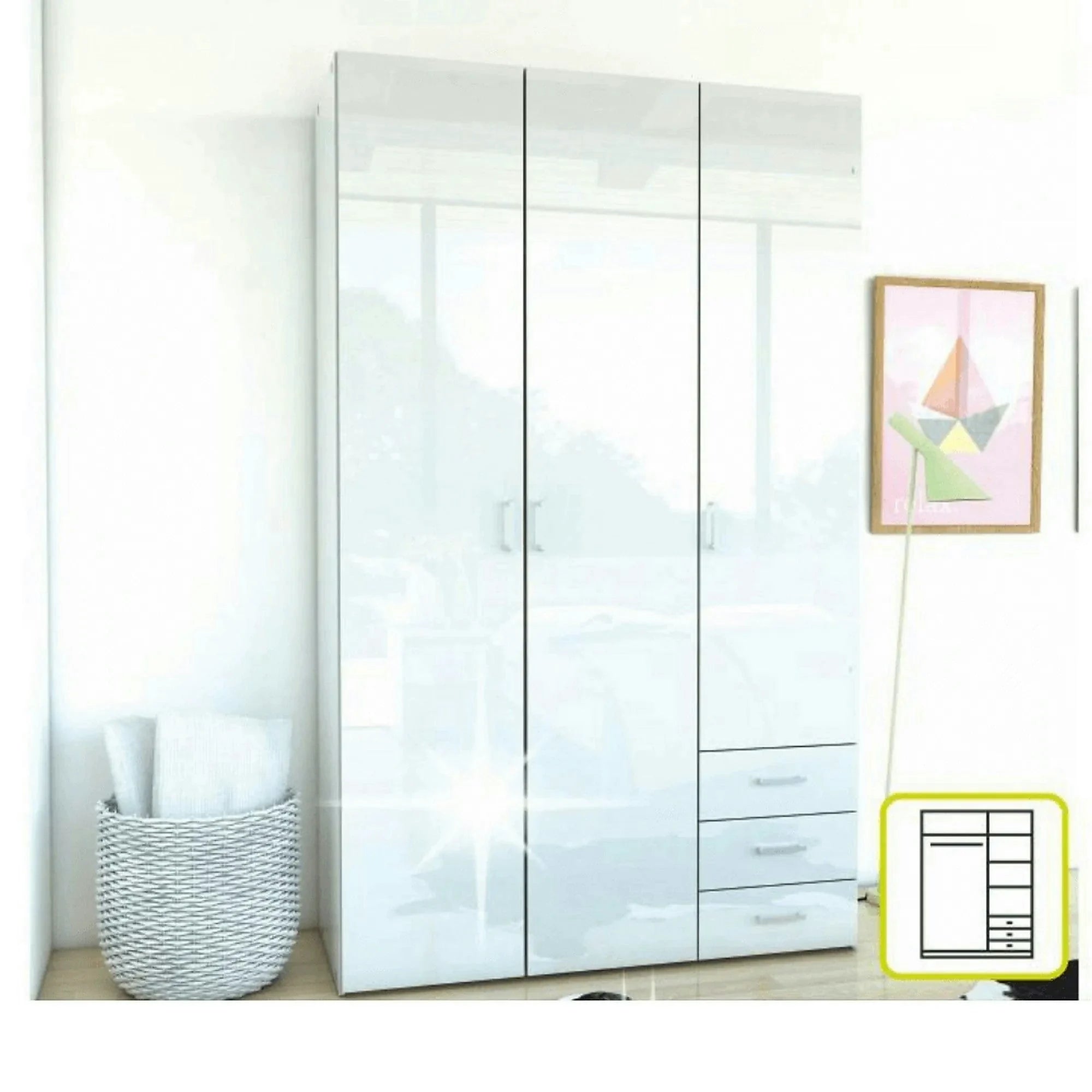 Dulap GWEN 70427, alb, PAL, cu 3 usi si 3 sertare, 116x50x200 cm