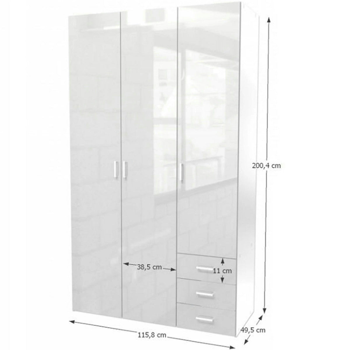Dulap GWEN 70427, alb, PAL, cu 3 usi si 3 sertare, 116x50x200 cm