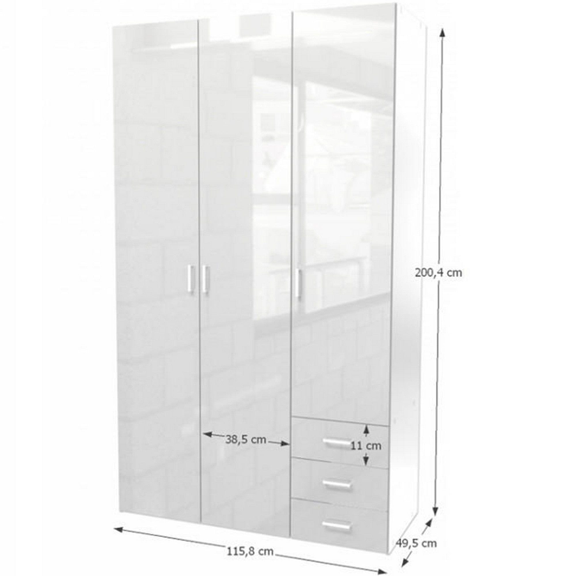 Dulap GWEN 70427, alb, PAL, cu 3 usi si 3 sertare, 116x50x200 cm