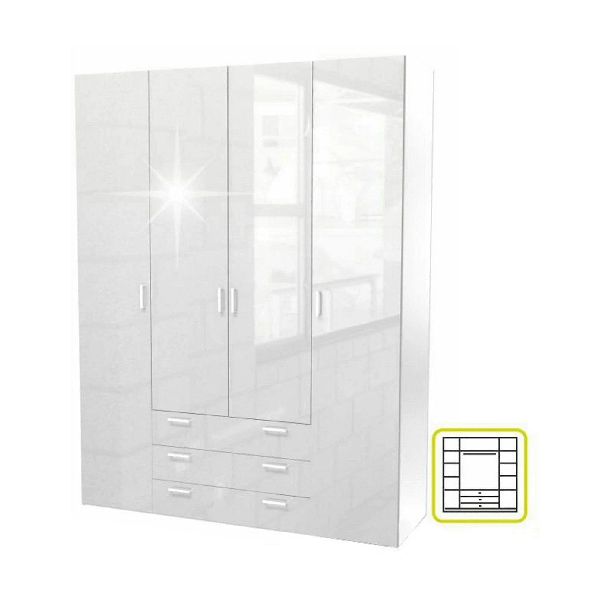 Dulap GWEN 70429, alb, PAL, cu 4 usi si 3 sertare, 154x50x200 cm