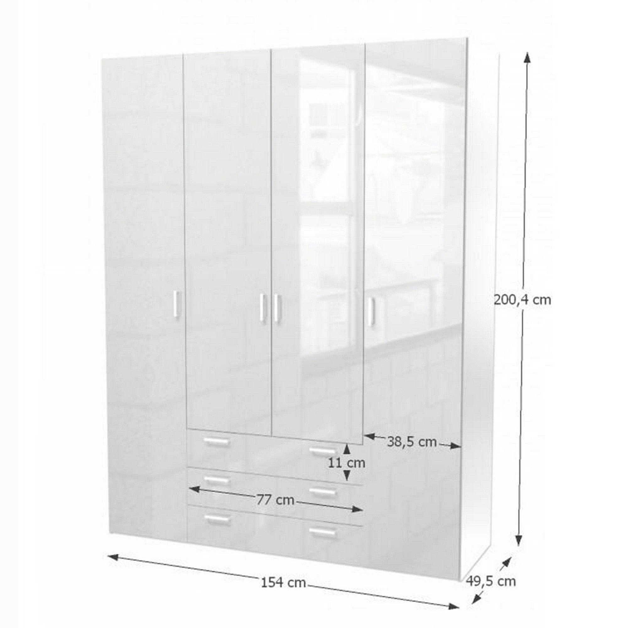 Dulap GWEN 70429, alb, PAL, cu 4 usi si 3 sertare, 154x50x200 cm