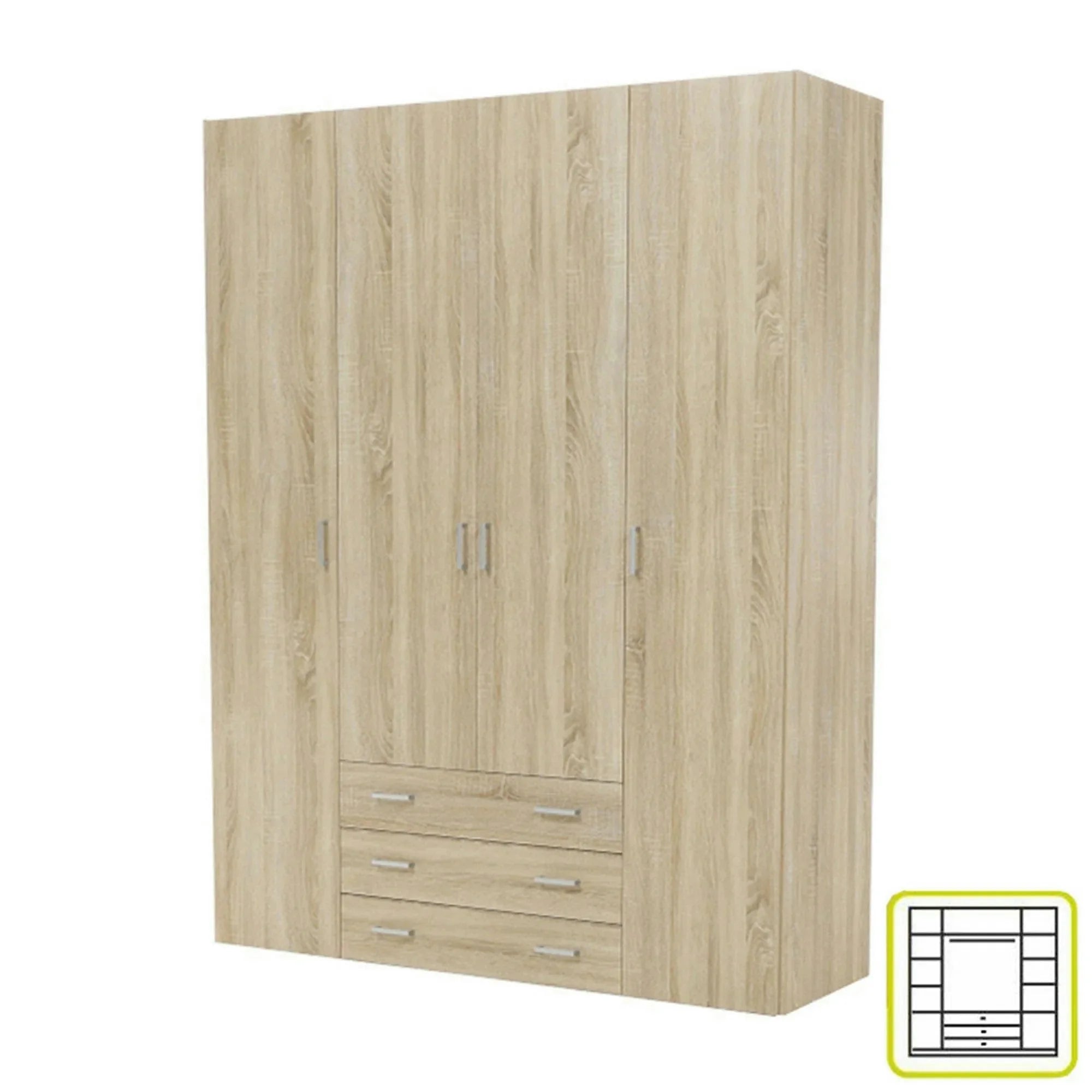 Dulap GWEN 70429, stejar sonoma, PAL, cu 4 usi si 3 sertare, 154x50x200 cm