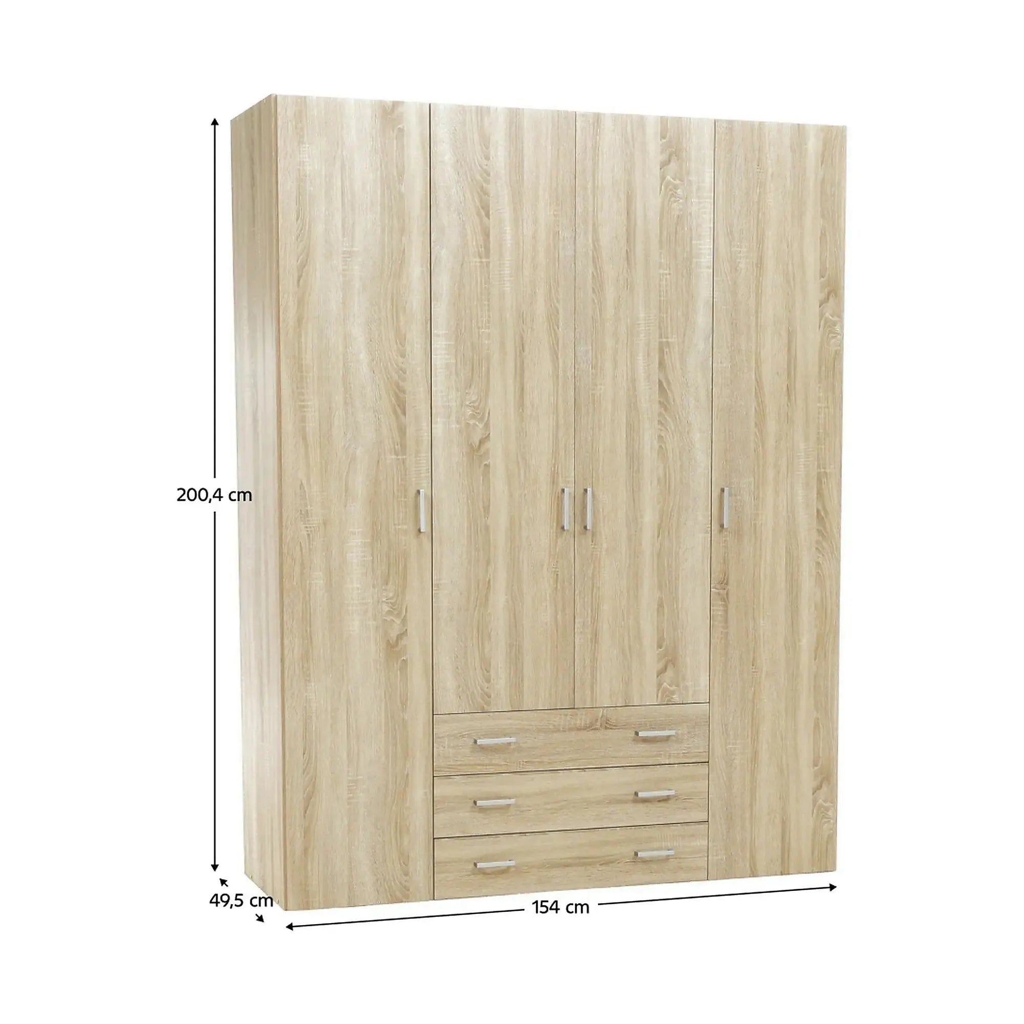 Dulap GWEN 70429, stejar sonoma, PAL, cu 4 usi si 3 sertare, 154x50x200 cm
