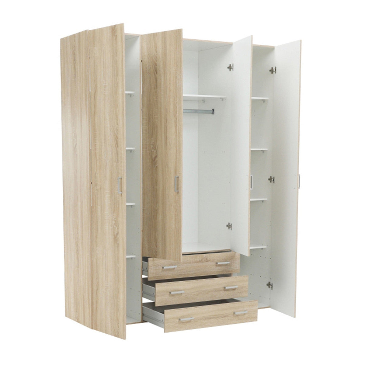 Dulap GWEN 70429, stejar sonoma, PAL, cu 4 usi si 3 sertare, 154x50x200 cm