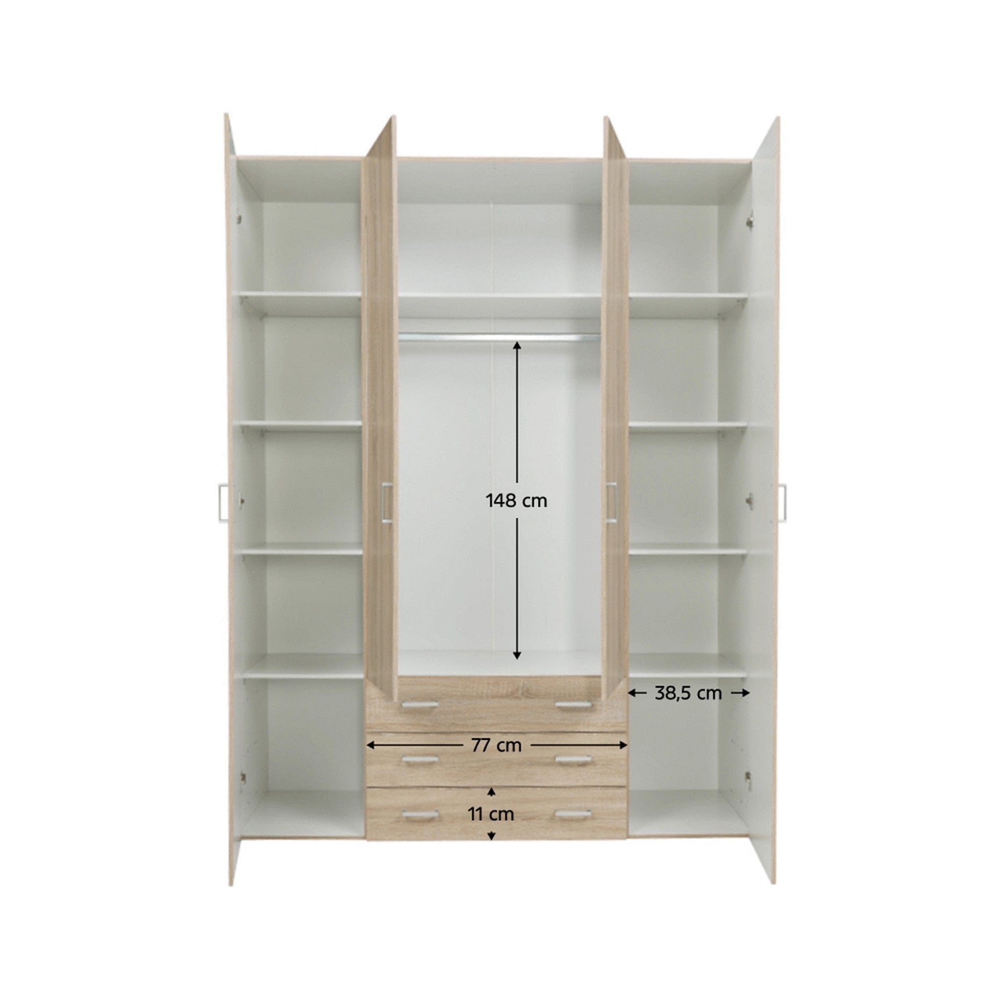 Dulap GWEN 70429, stejar sonoma, PAL, cu 4 usi si 3 sertare, 154x50x200 cm