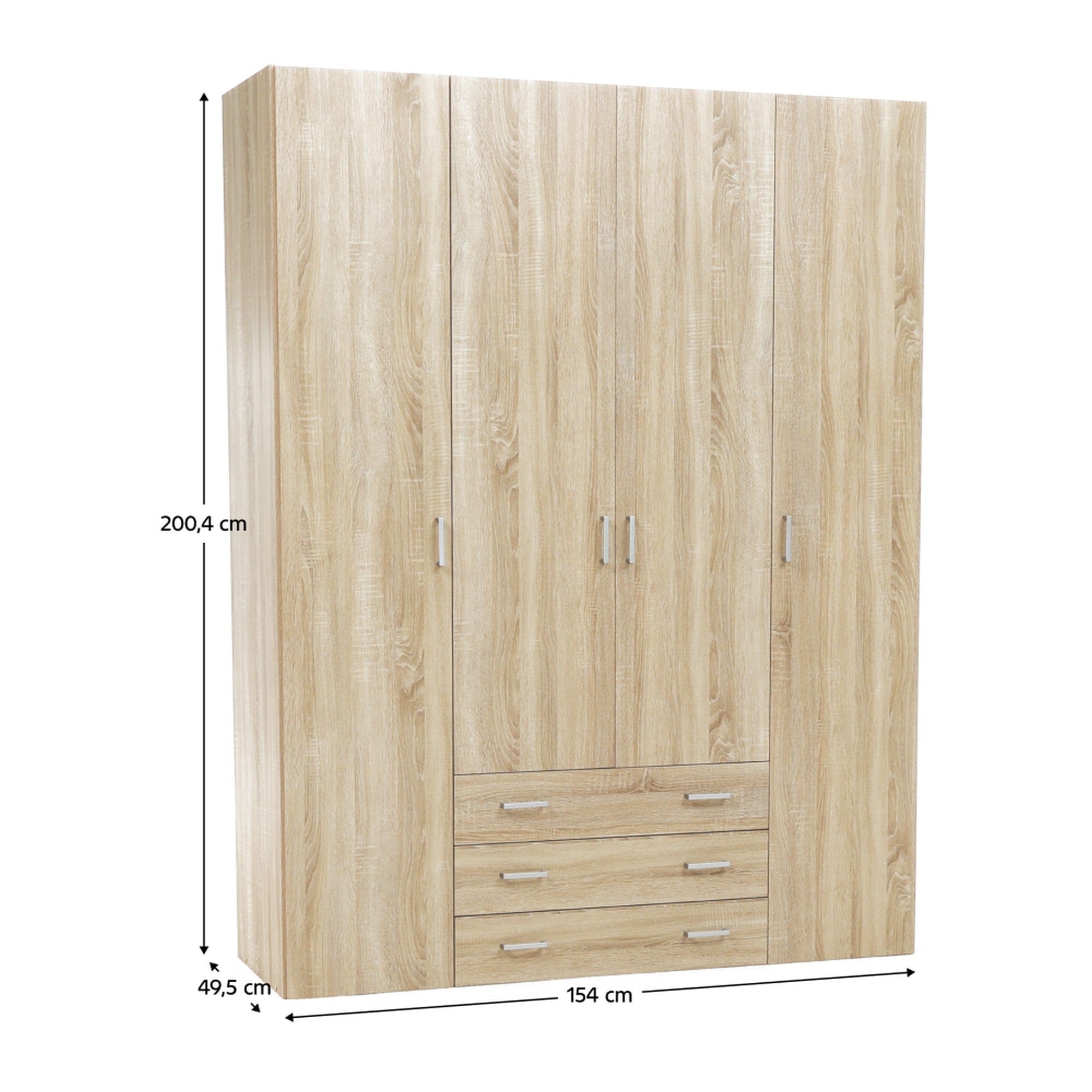 Dulap GWEN 70429, stejar sonoma, PAL, cu 4 usi si 3 sertare, 154x50x200 cm