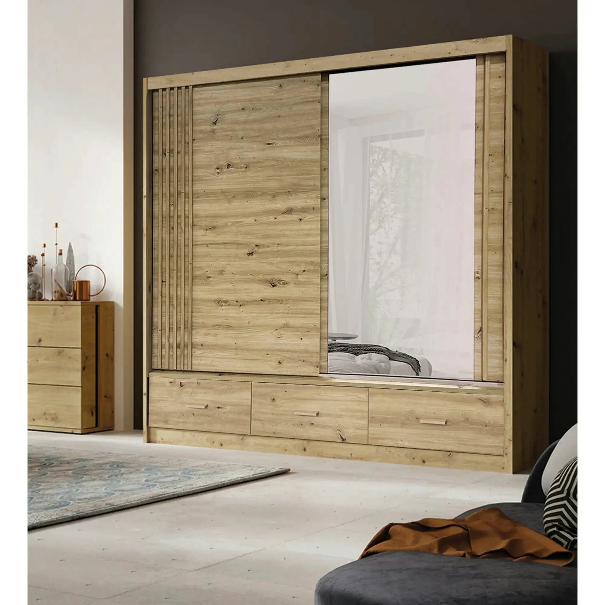 Dulap haine dressing CANADA CA1-200, stejar artisan, PAL, cu 2 usi si 3 sertare, 200x60x215 cm