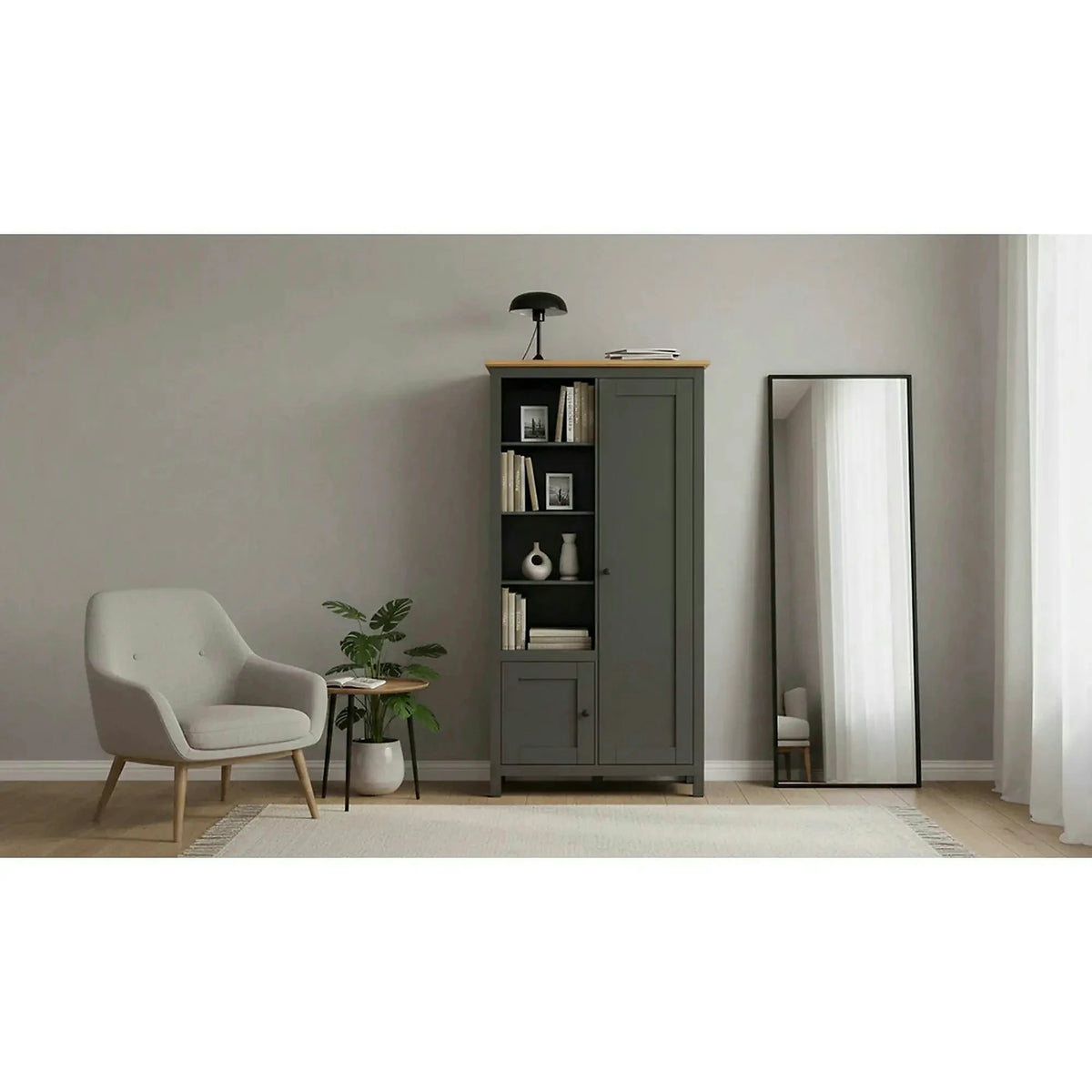 Dulap HESEN, gri grafit/stejar artisan, PAL melaminat, cu 2 usi, 106x44x203 cm
