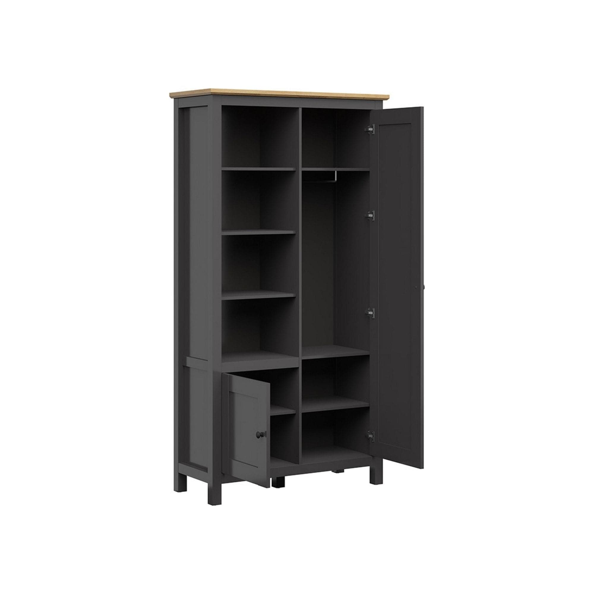 Dulap HESEN, gri grafit/stejar artisan, PAL melaminat, cu 2 usi, 106x44x203 cm