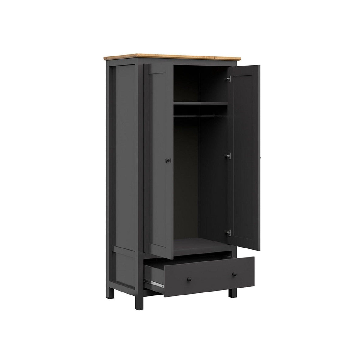 Dulap HESEN, gri grafit/stejar artisan, PAL melaminat, cu 2 usi si un sertar, 101x57x203 cm