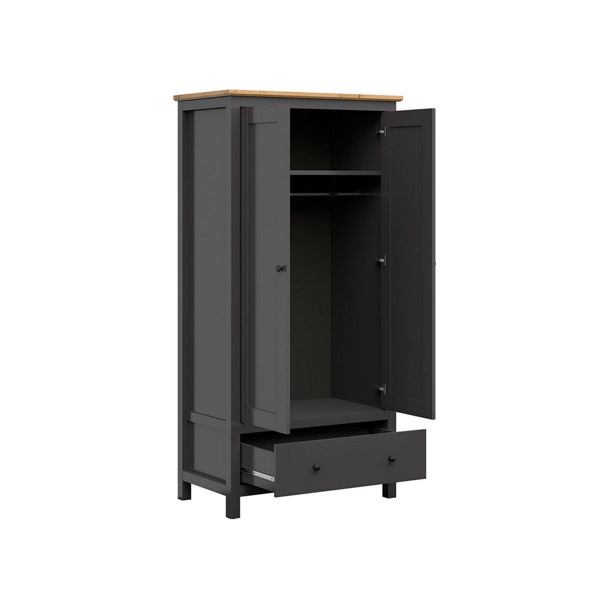 Dulap HESEN, gri grafit/stejar artisan, PAL melaminat, cu 2 usi si un sertar, 101x57x203 cm