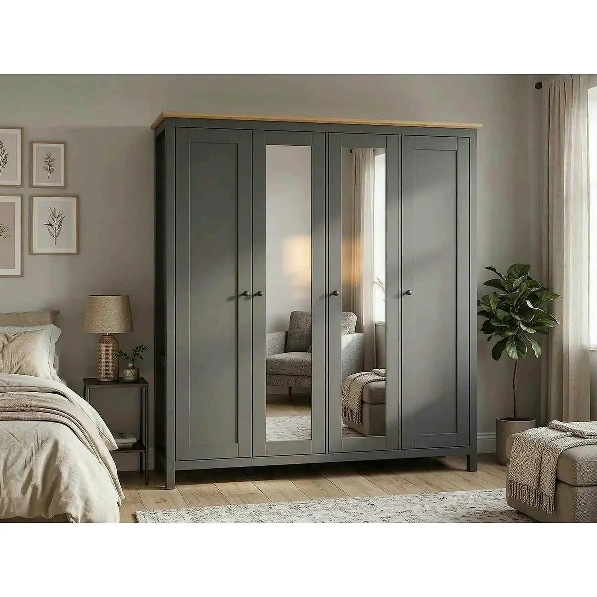 Dulap HESEN, gri grafit/stejar artisan, PAL melaminat, cu 4 usi, 197x57x203 cm