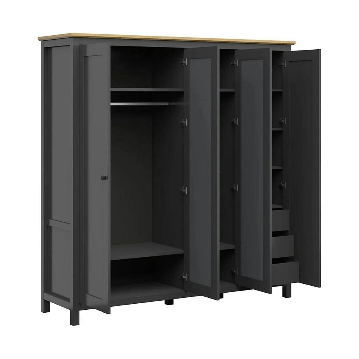 Dulap HESEN, gri grafit/stejar artisan, PAL melaminat, cu 4 usi, 197x57x203 cm