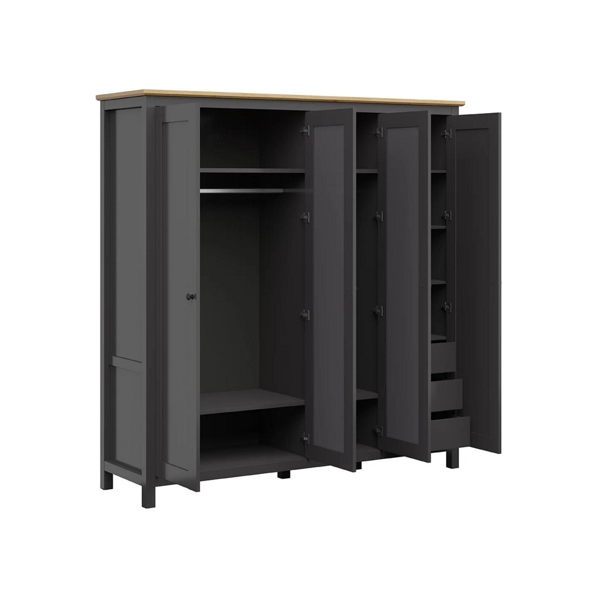 Dulap HESEN, gri grafit/stejar artisan, PAL melaminat, cu 4 usi, 197x57x203 cm