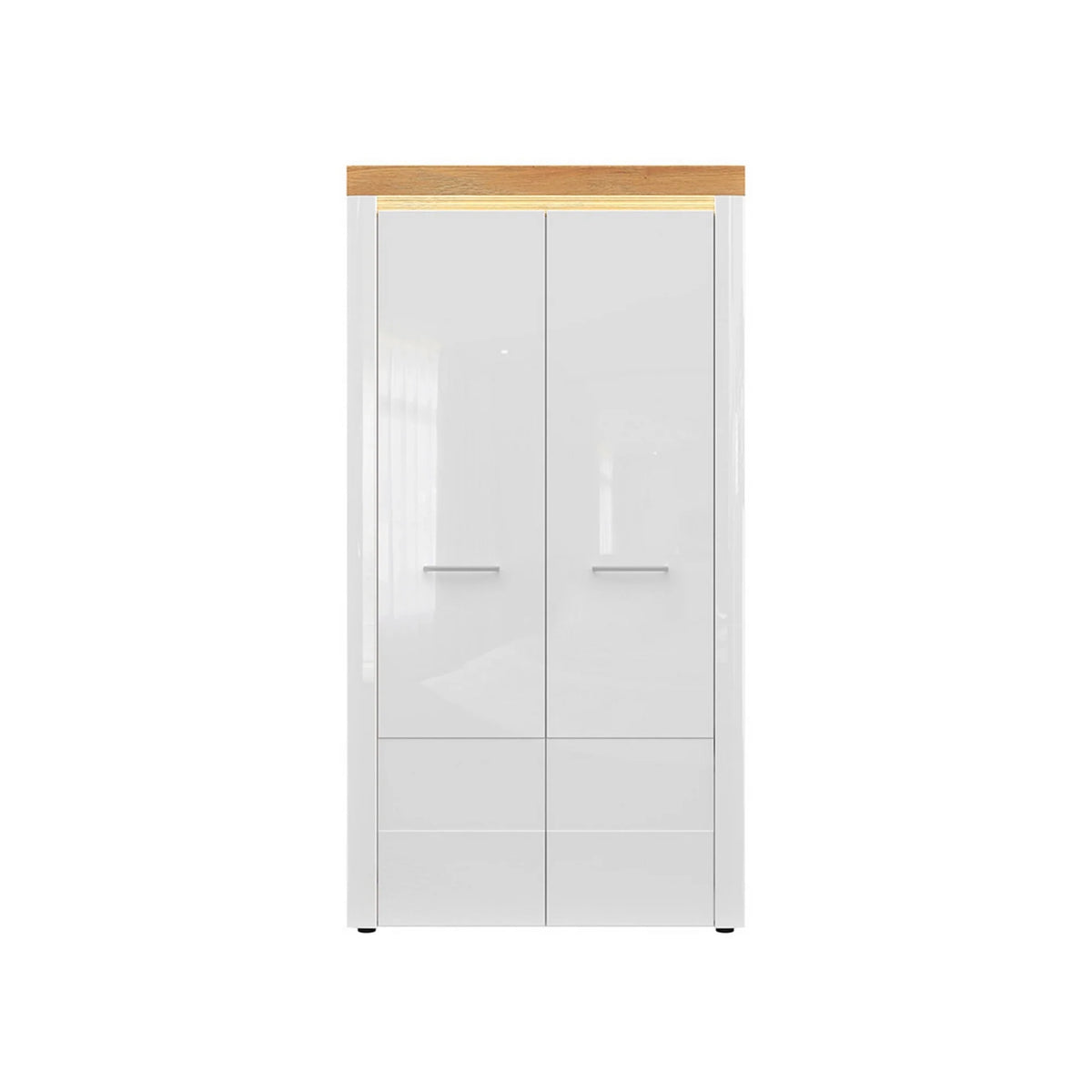 Dulap HORTON, alb lucios/stejar, PAL laminat, cu 2 usi, 107x56x205 cm