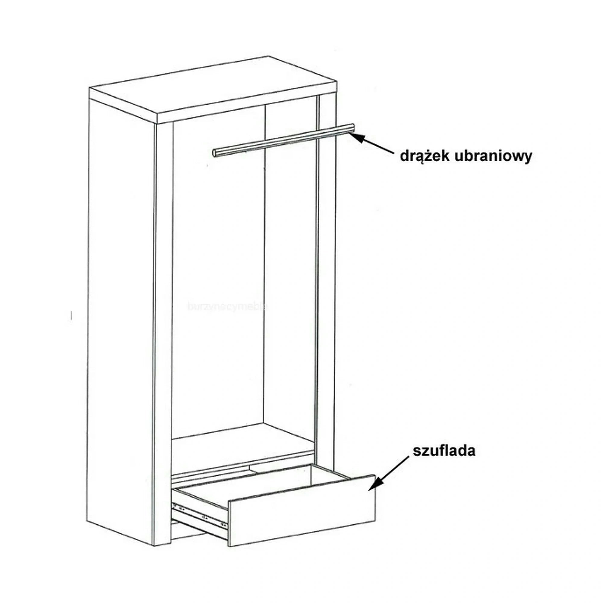 Dulap INDIANAPOLIS I1, frasin inchis, PAL laminat, cu 2 usi si un sertar, 96x58x192 cm