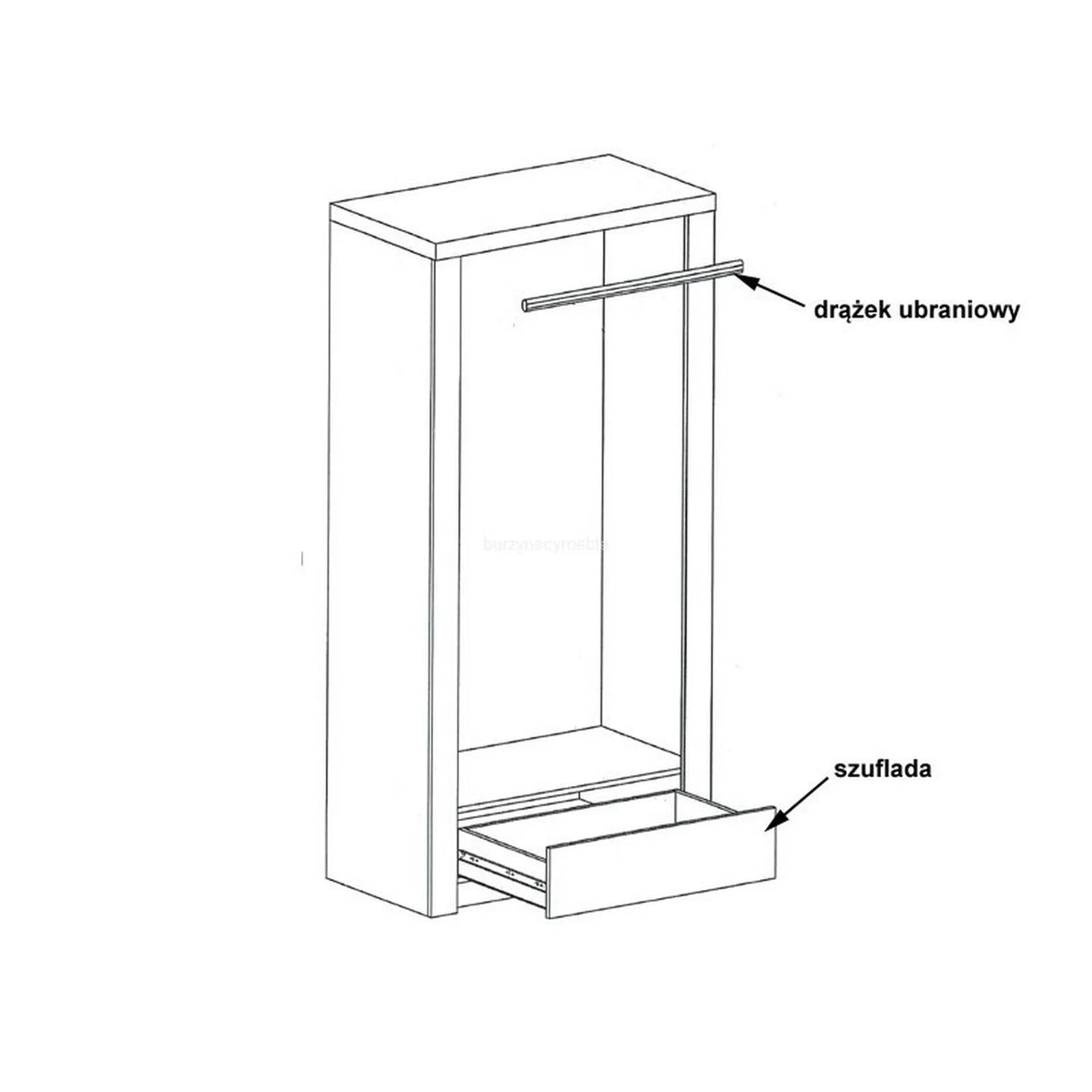 Dulap INDIANAPOLIS I1, frasin inchis, PAL laminat, cu 2 usi si un sertar, 96x58x192 cm