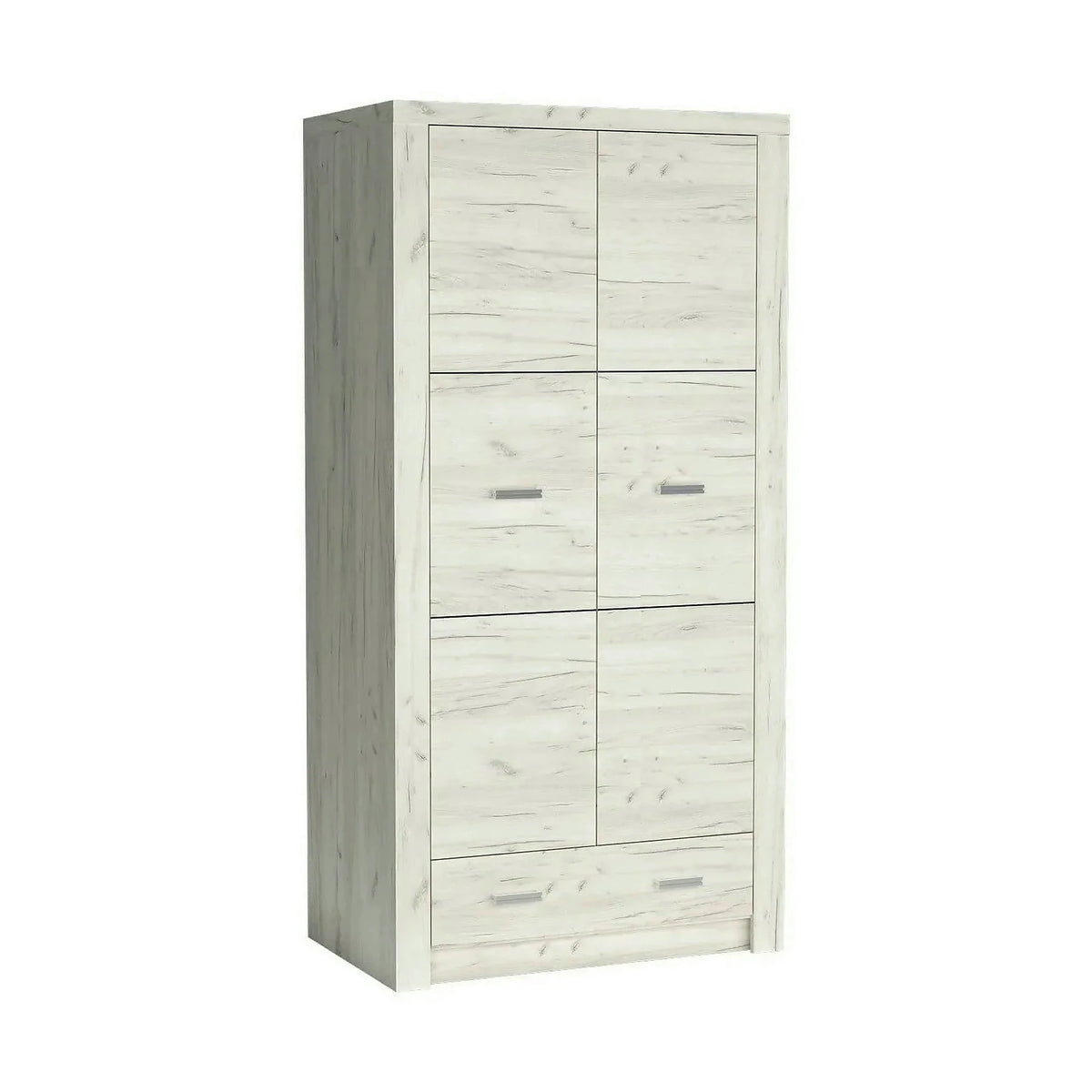 Dulap INDIANAPOLIS I1, stejar craft alb, PAL laminat, cu 2 usi si un sertar, 96x58x192 cm