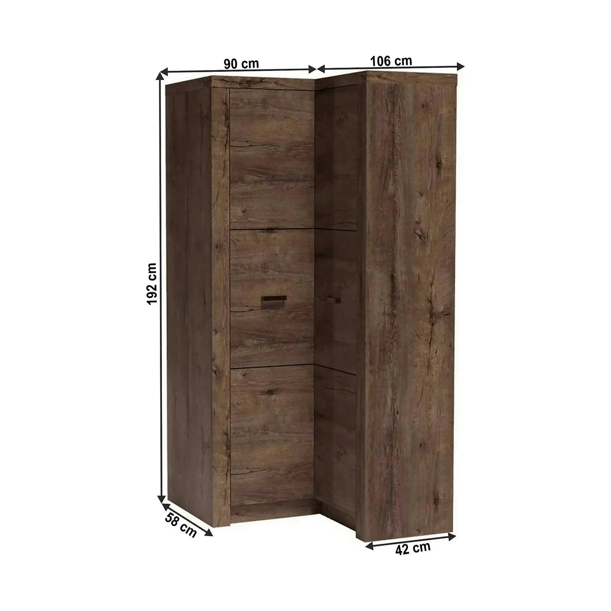 Dulap INFINITY 14, frasin inchis, PAL melaminat, cu 2 usi, 90/106x58/42x192 cm