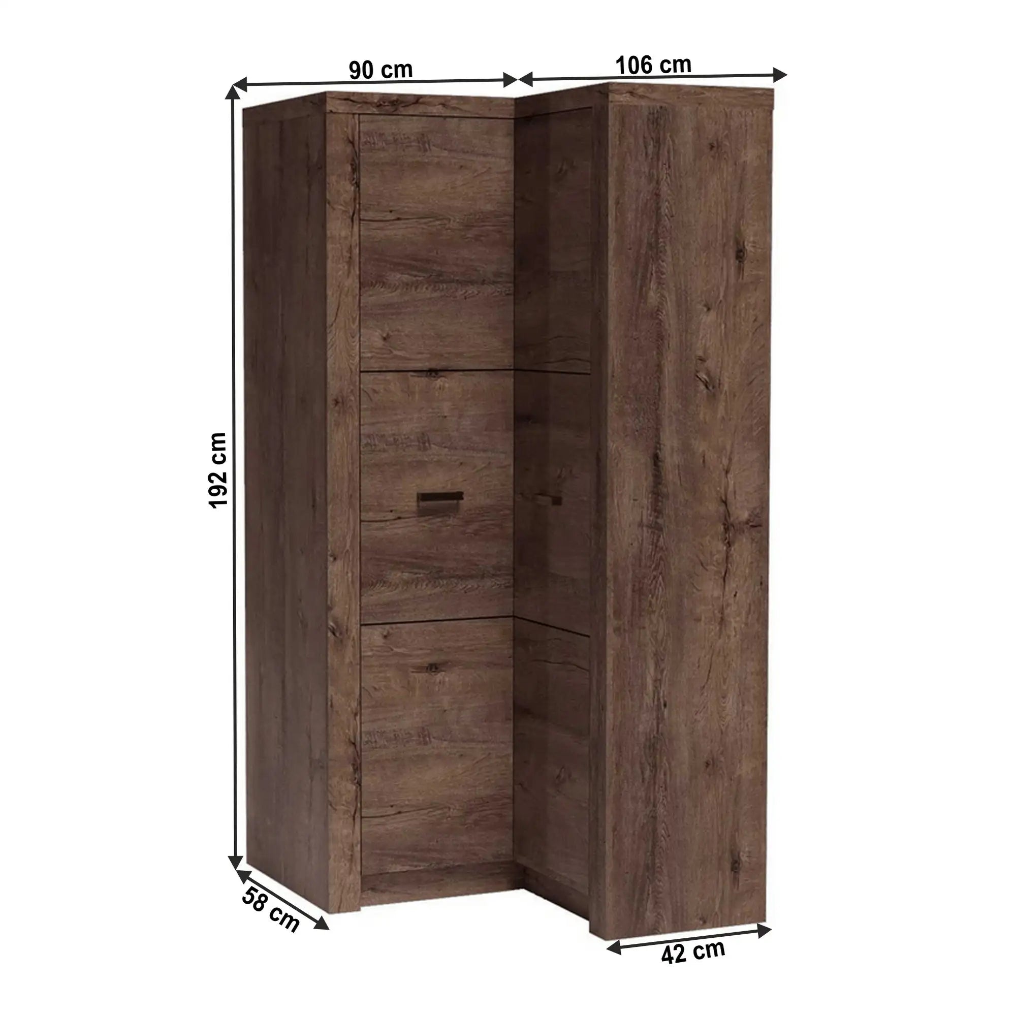 Dulap INFINITY 14, frasin inchis, PAL melaminat, cu 2 usi, 90/106x58/42x192 cm