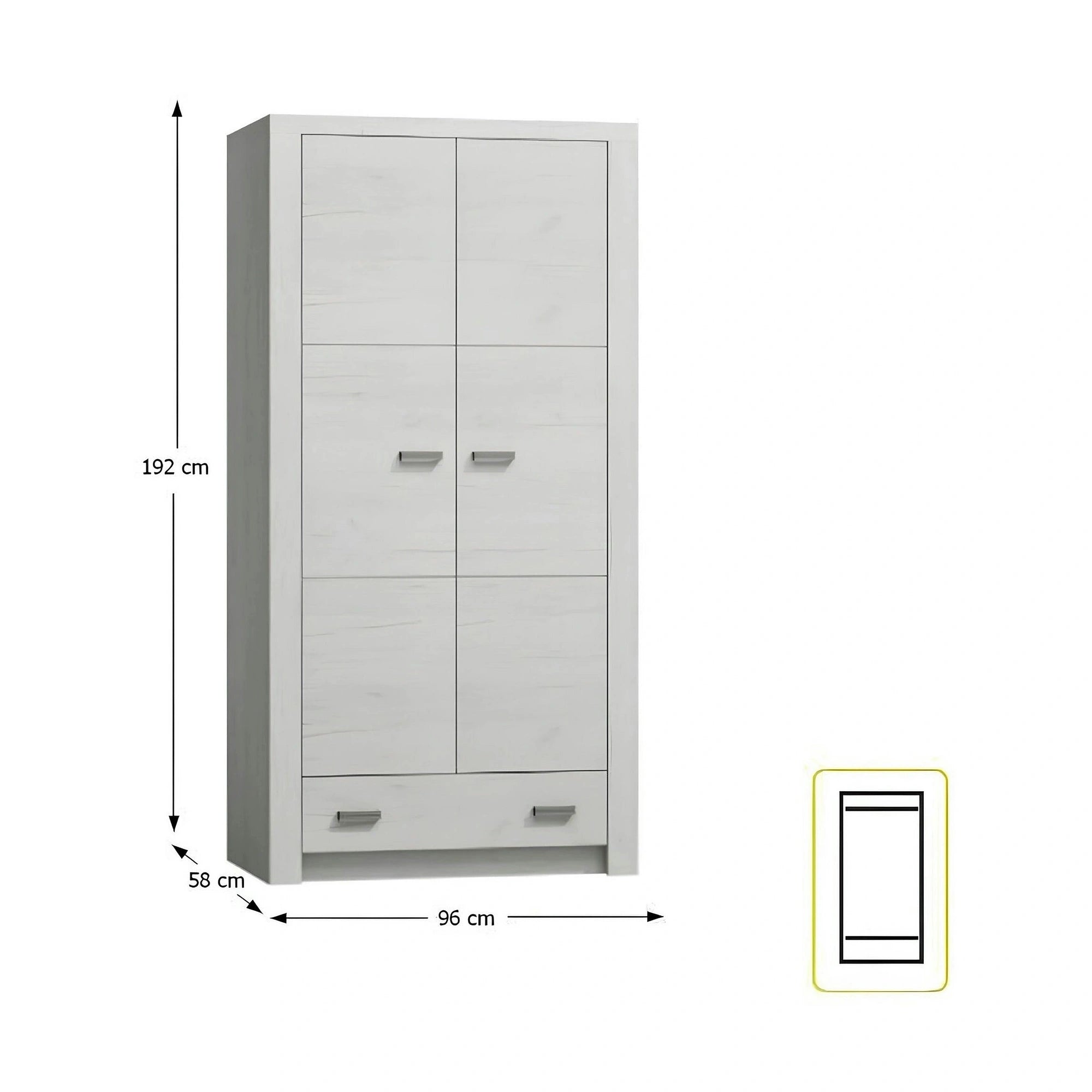Dulap INFINITY I-01, frasin alb, PAL melaminat, cu 2 usi si un sertar, 96x58x192 cm