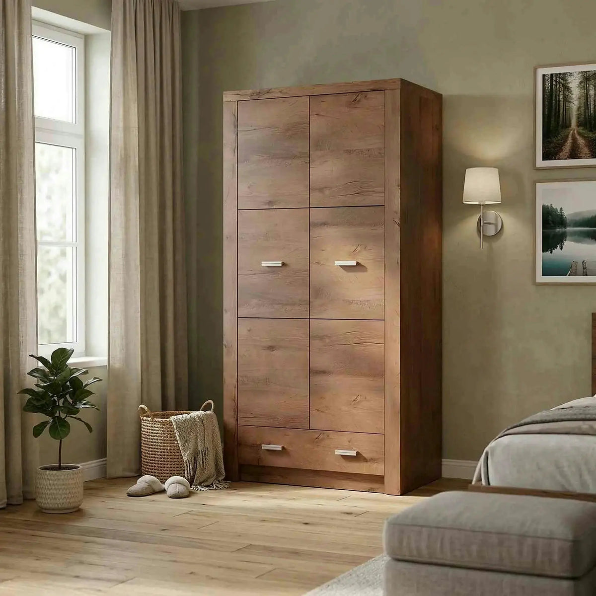 Dulap INFINITY I-01, frasin deschis, PAL melaminat, cu 2 usi si un sertar, 96x58x192 cm