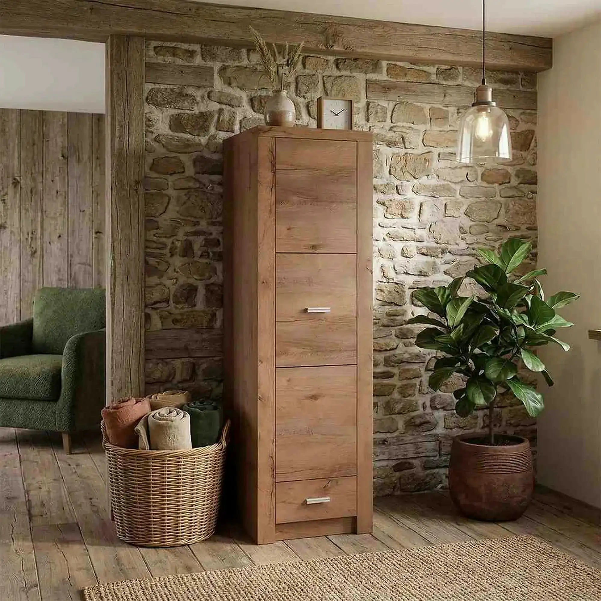 Dulap INFINITY I-02, frasin deschis, PAL melaminat, cu o usa si un sertar, 56x58x192 cm