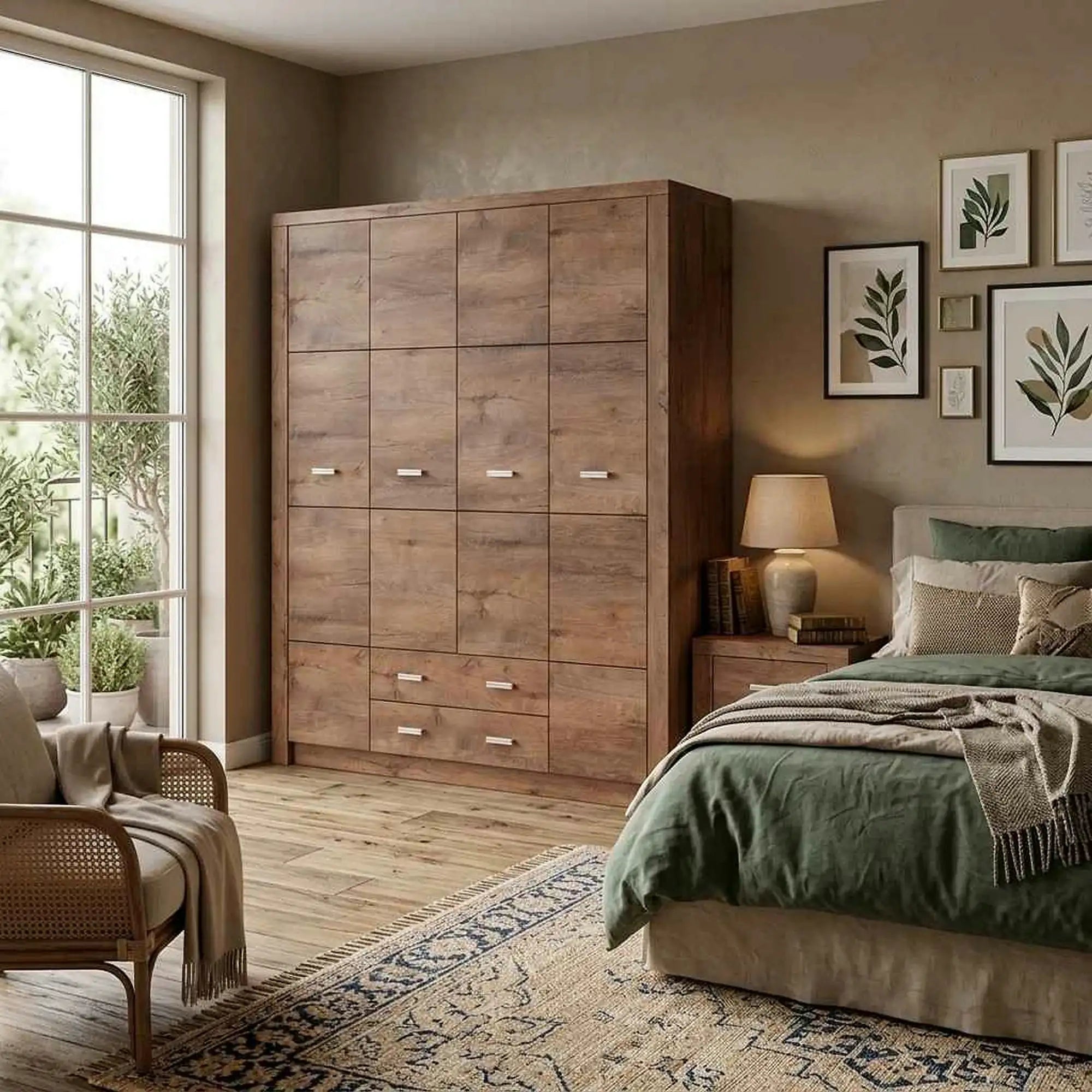 Dulap INFINITY I-18, frasin deschis, PAL melaminat, cu 4 usi si 2 sertare, 178x58x214 cm