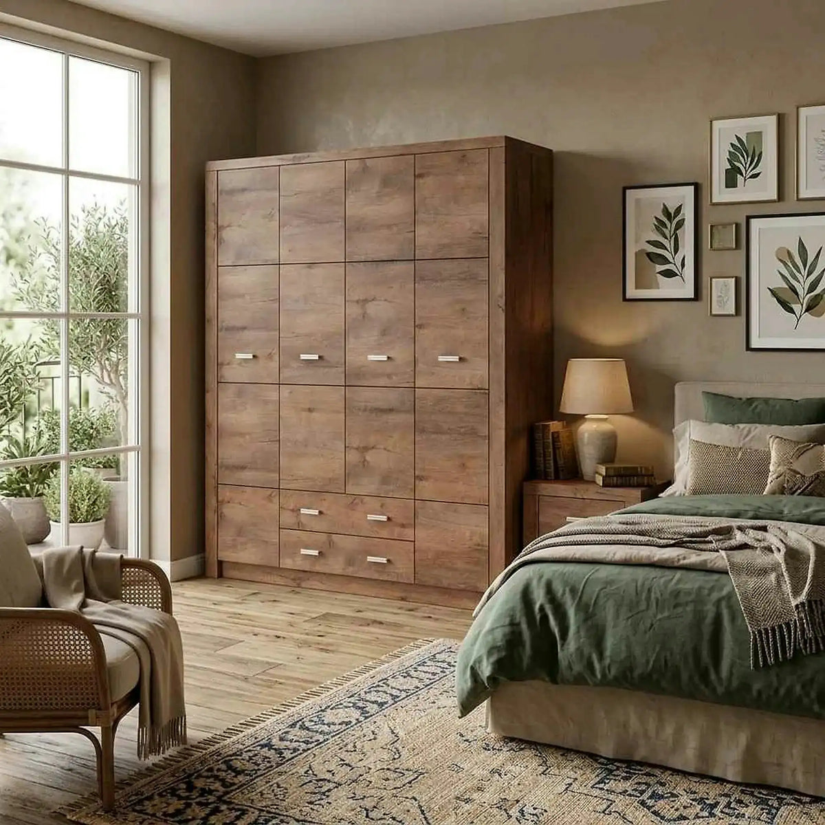 Dulap INFINITY I-18, frasin deschis, PAL melaminat, cu 4 usi si 2 sertare, 178x58x214 cm