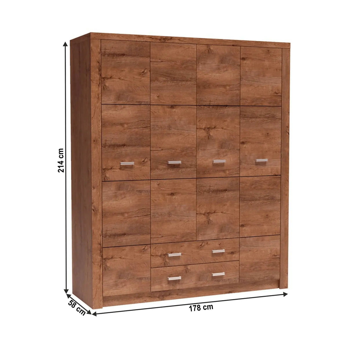 Dulap INFINITY I-18, frasin deschis, PAL melaminat, cu 4 usi si 2 sertare, 178x58x214 cm