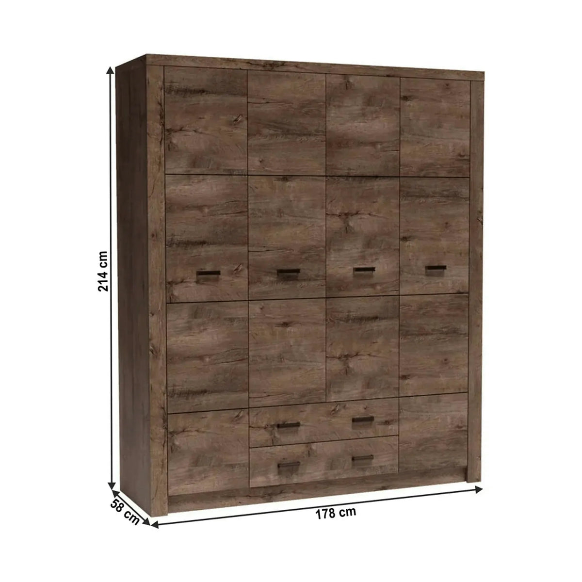 Dulap INFINITY I-18, frasin inchis, PAL melaminat, cu 4 usi si 2 sertare, 178x58x214 cm