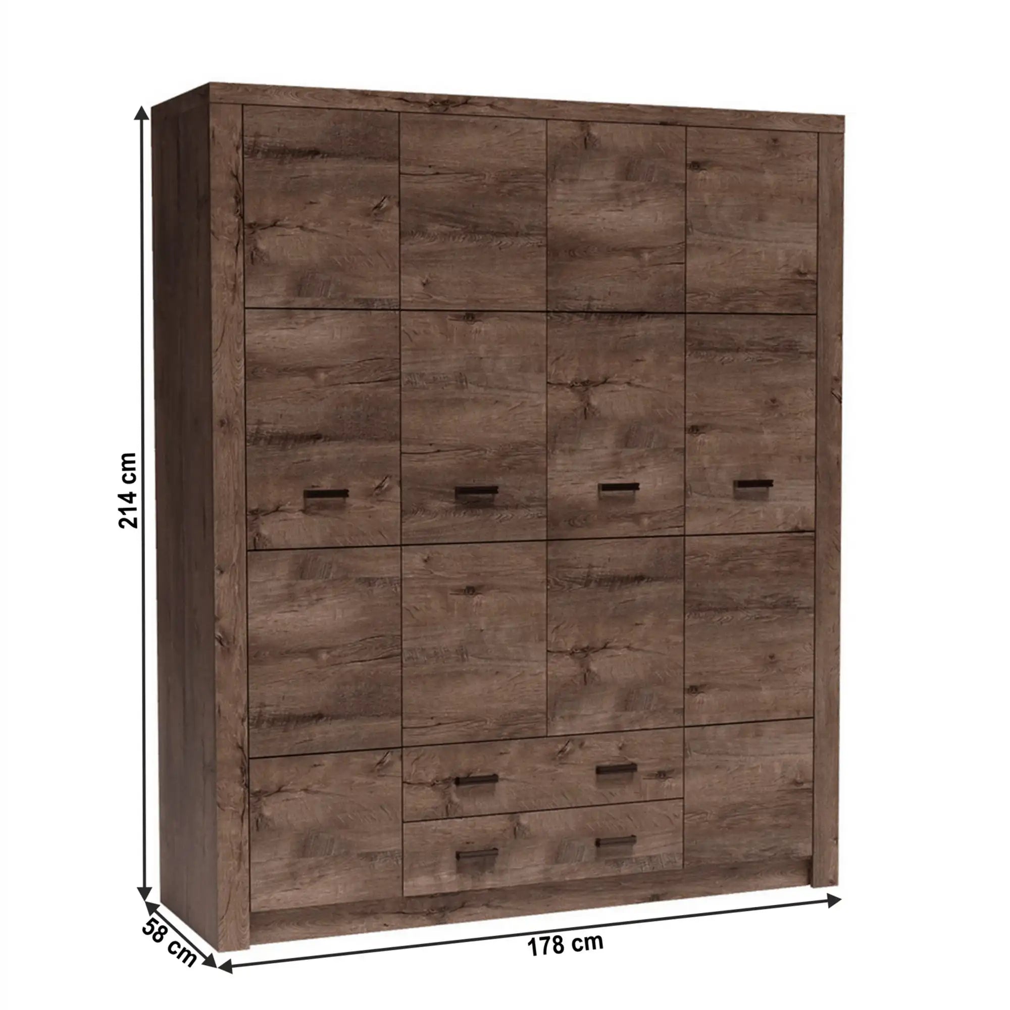 Dulap INFINITY I-18, frasin inchis, PAL melaminat, cu 4 usi si 2 sertare, 178x58x214 cm