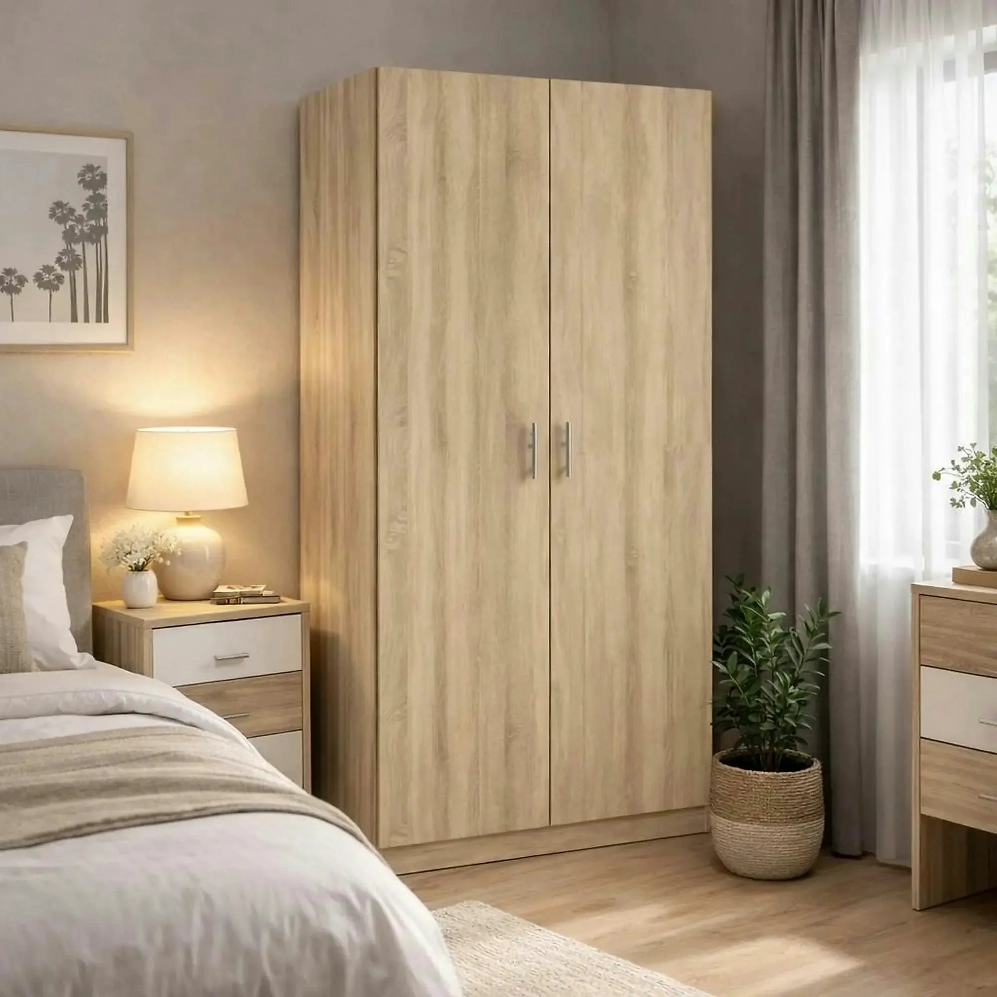 Dulap INVITA, stejar sonoma, PAL melaminat, cu 2 usi, 90x60x200 cm
