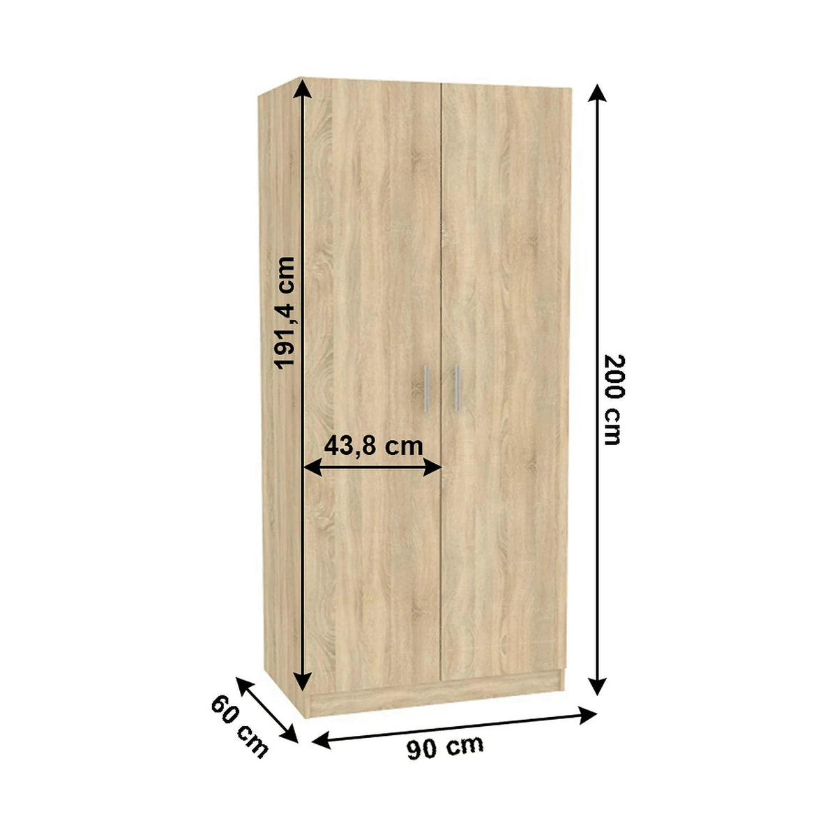 Dulap INVITA, stejar sonoma, PAL melaminat, cu 2 usi, 90x60x200 cm