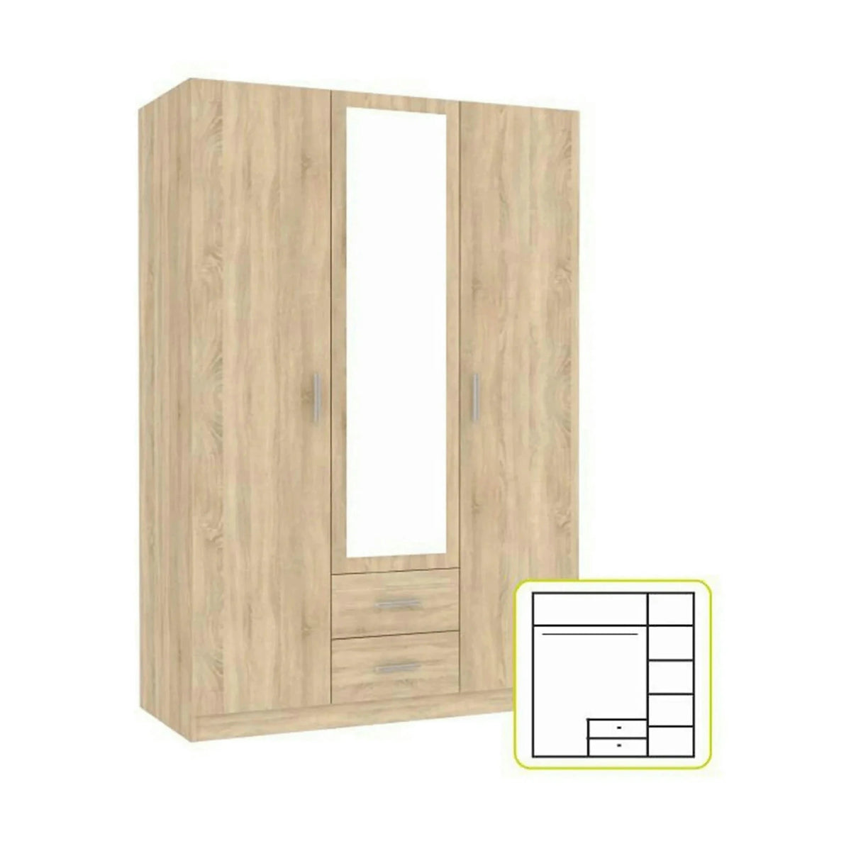 Dulap INVITA TIP 2, stejar sonoma, PAL melaminat, cu 3 usi si 2 sertare, 134x60x200 cm