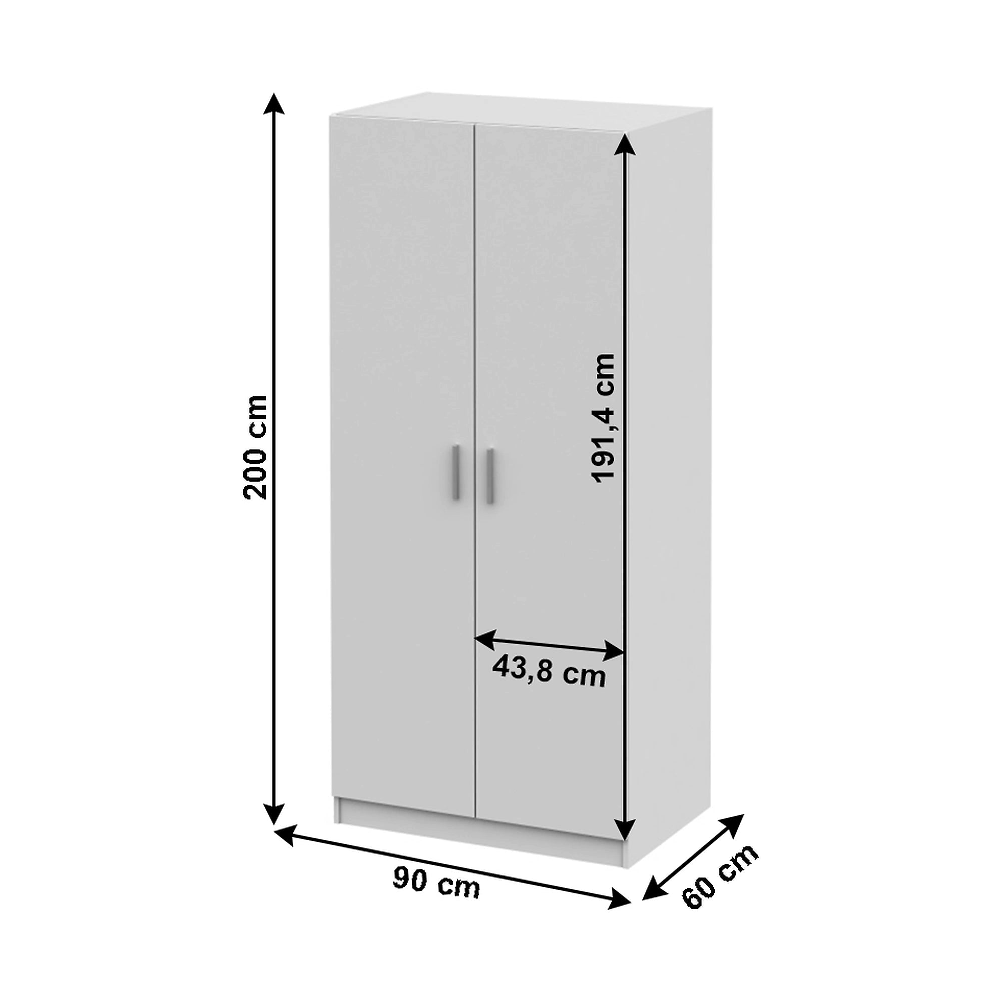 Dulap INVITA Tip 4, alb, DTD laminat, cu 2 usi, 90x60x200 cm