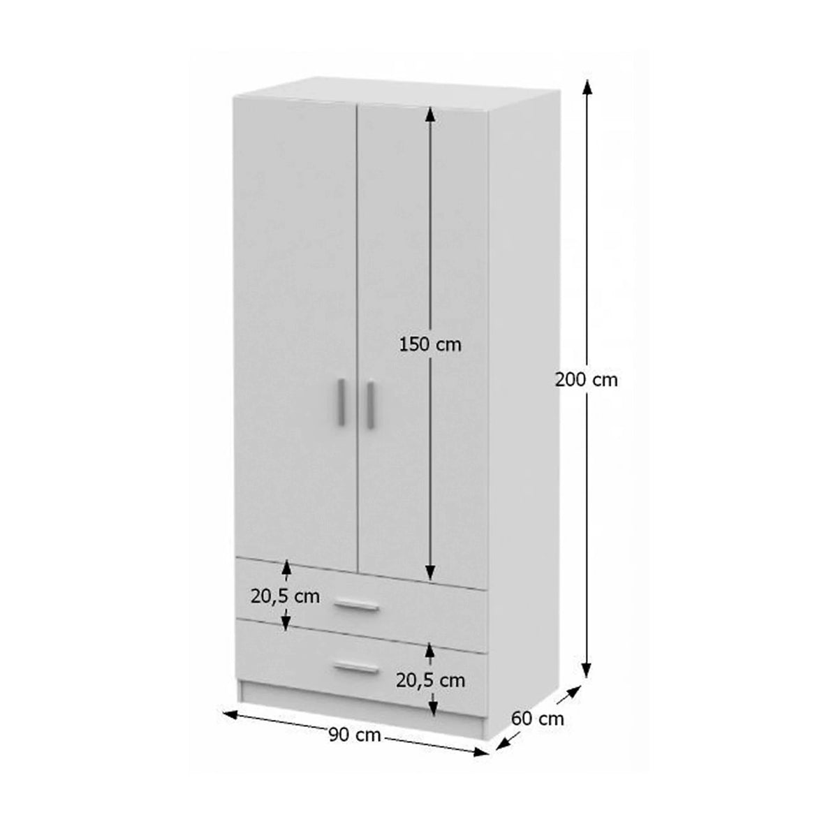 Dulap INVITA Tip 5, alb, DTD lamimat, cu 2 usi si 2 sertare, 90x60x200 cm