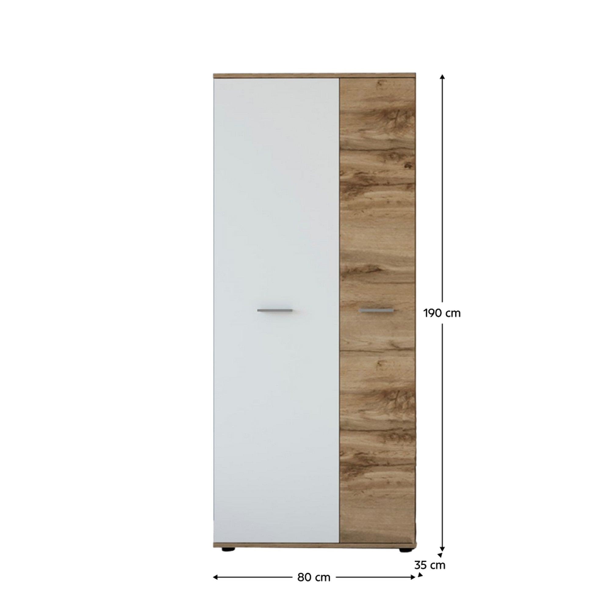 Dulap IRIA A, stejar wotan/alb, PAL melaminat, cu 2 usi, 80x35x190 cm