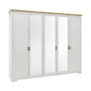 Dulap JASMIN, alb/stejar artisan, PAL, cu 5 usi, 264x64x220 cm