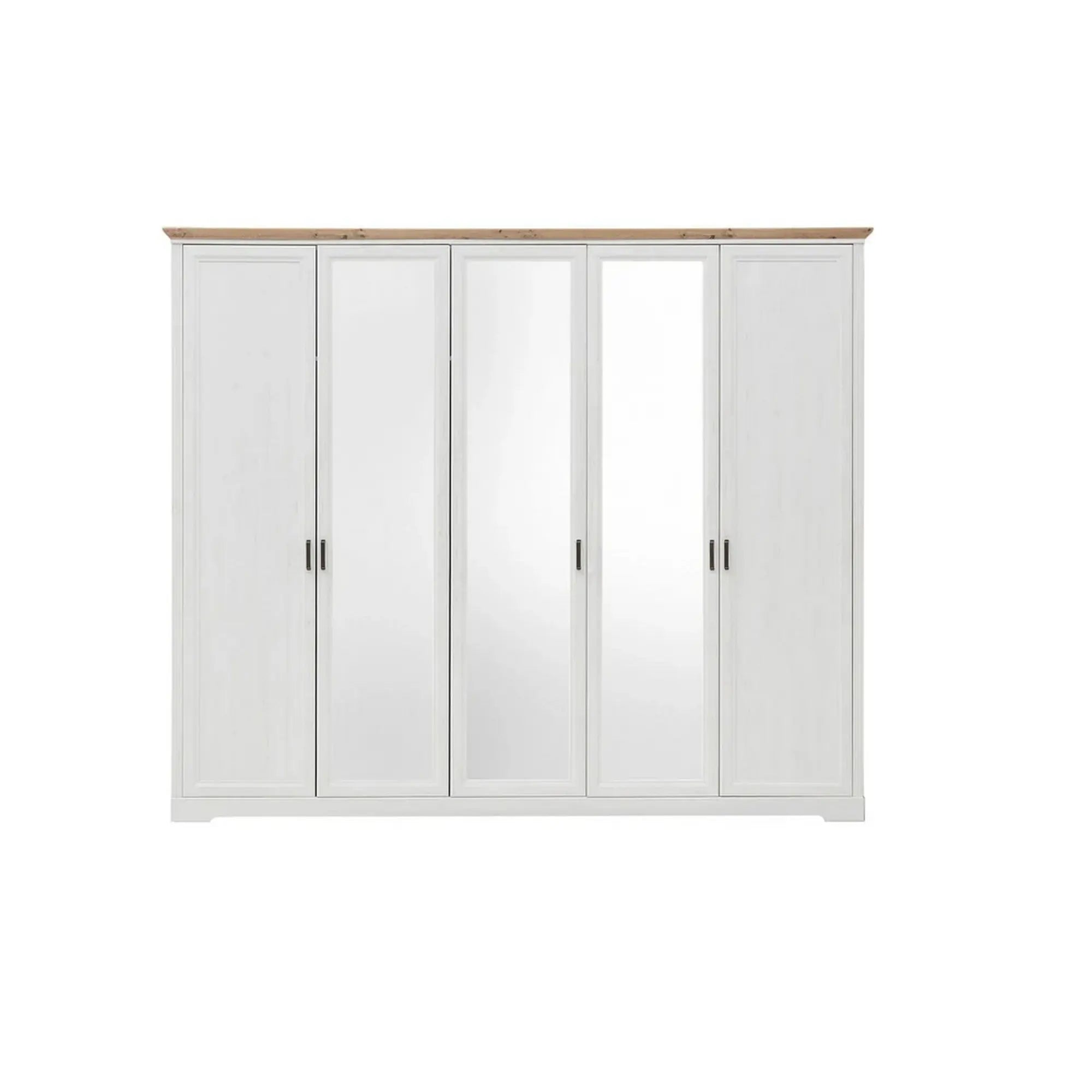 Dulap JASMIN, alb/stejar artisan, PAL, cu 5 usi, 264x64x220 cm