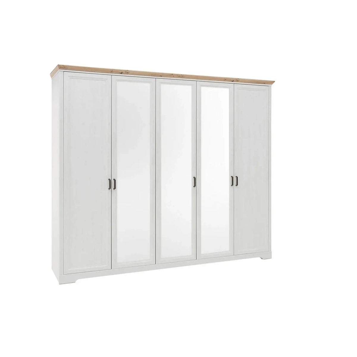 Dulap JASMIN, alb/stejar artisan, PAL, cu 5 usi, 264x64x220 cm