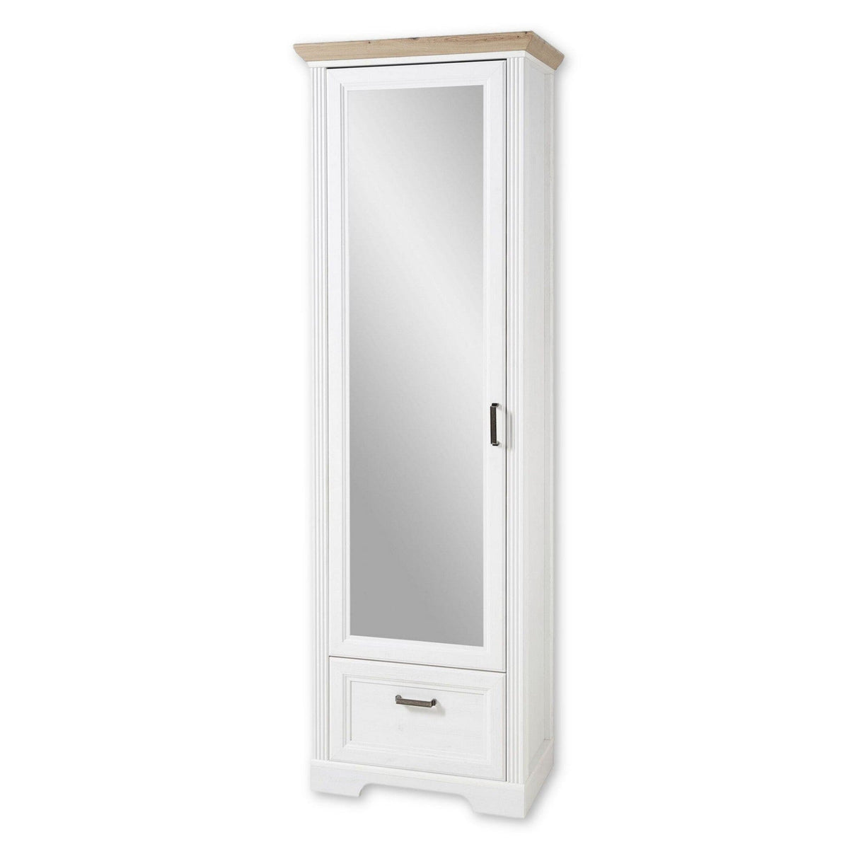Dulap JASMIN, alb/stejar artisan, PAL, cu o usa si un sertar, 65x41x204 cm