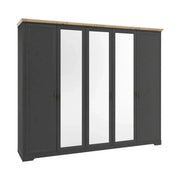 Dulap JASMIN, gri grafit/stejar artisan, PAL, cu 5 usi, 264x64x220 cm