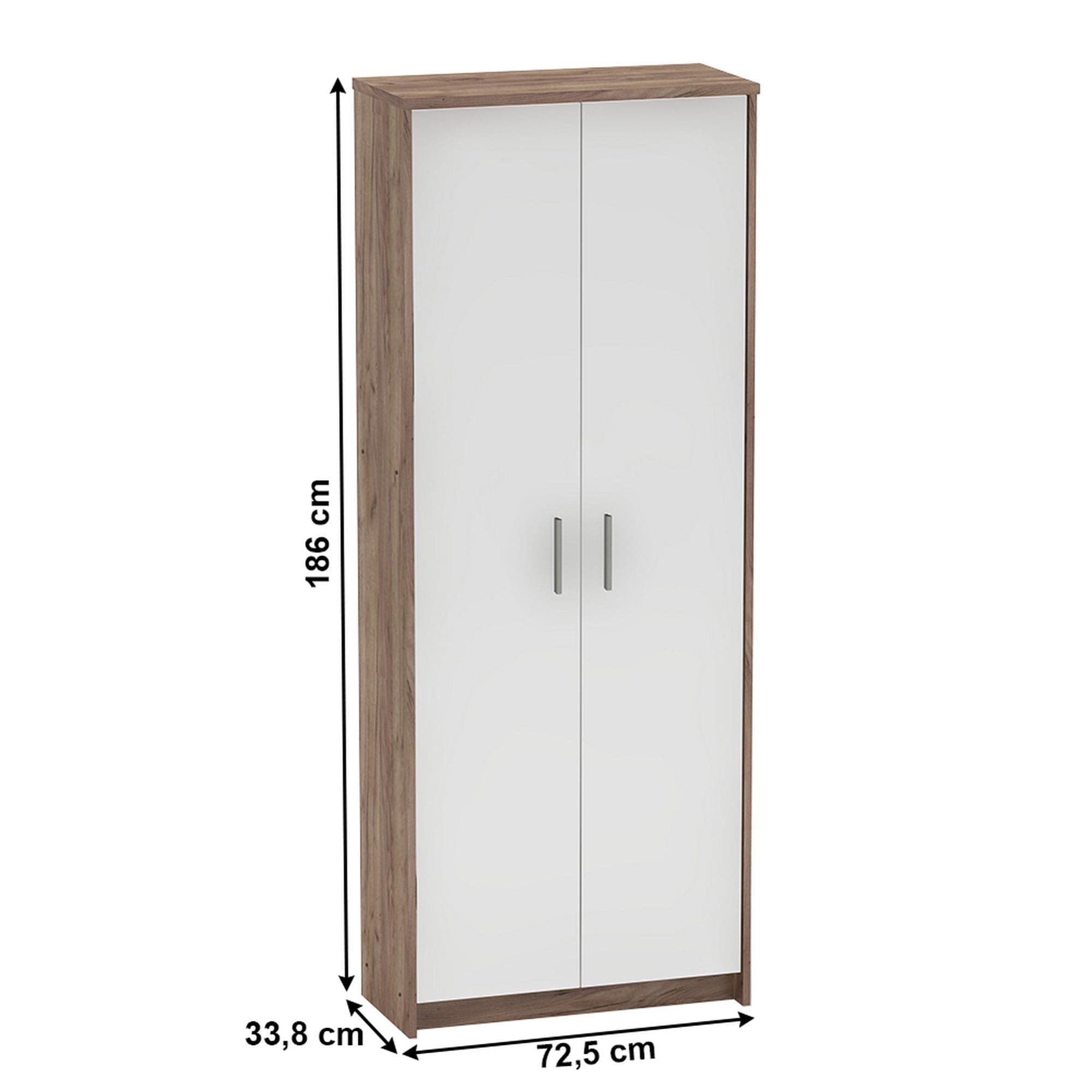 Dulap JOHAN 2 NEW 05, stejar inchis/alb, DTD laminat, cu 2 usi, 73x34x186 cm